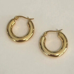 Waterproof 316L Stainless Steel 18k Gold Plated Solid Hoop Earrings NWT